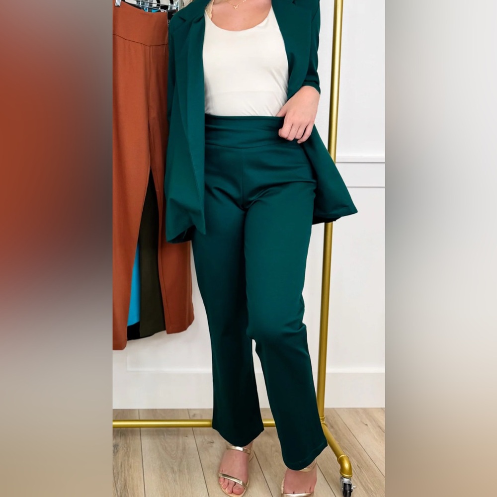 Elegant Green Straight Leg Women's Pants